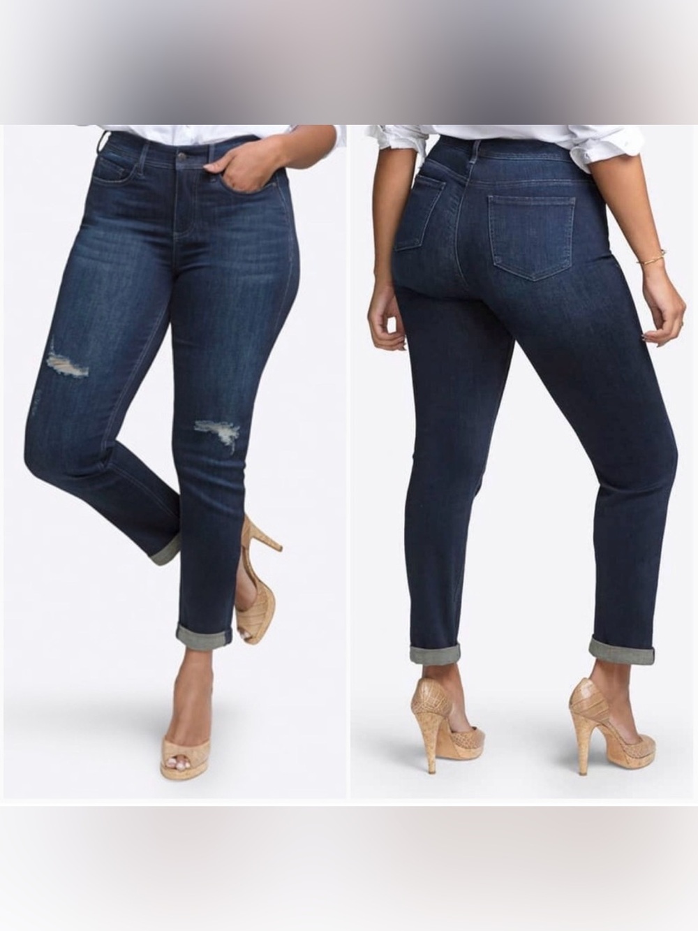 Curves 360 by NYDJ, Dark Blue Distressed Denim Jeans